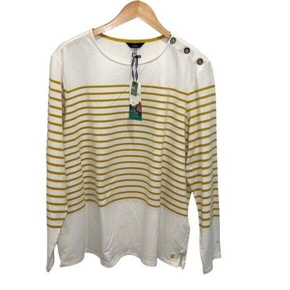 Joules Womens Striped Seacombe Button Shoulder Breton Top White Yellow Sz 20 NWT - Picture 2 of 12